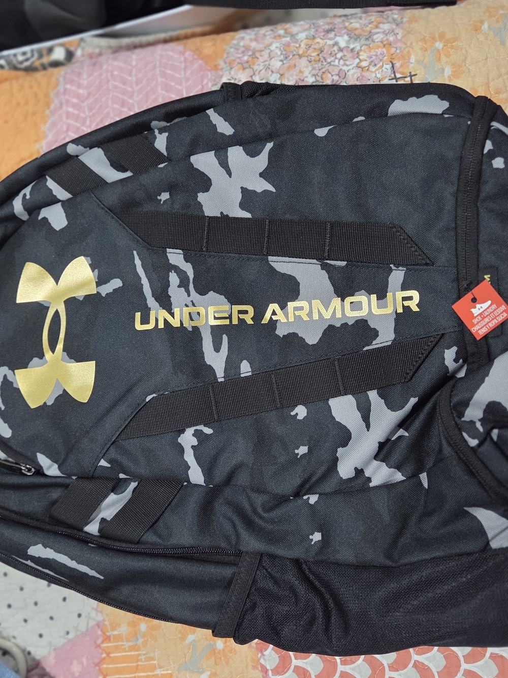 Under Armour Black & Gray Camo Backpack with Gold Logo